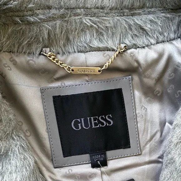 GUESS NWT Textured Wool Blend Double Breasted Coat Light Stone Heather Size S - Picture 6 of 16